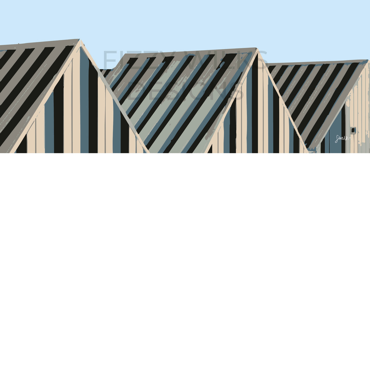 Blue Stripe Huts Print