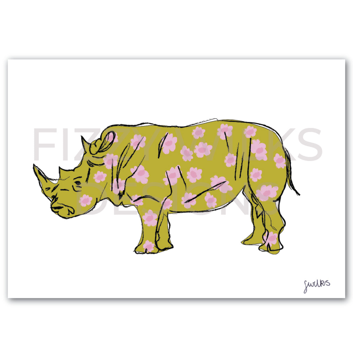 Floral Rhino Print