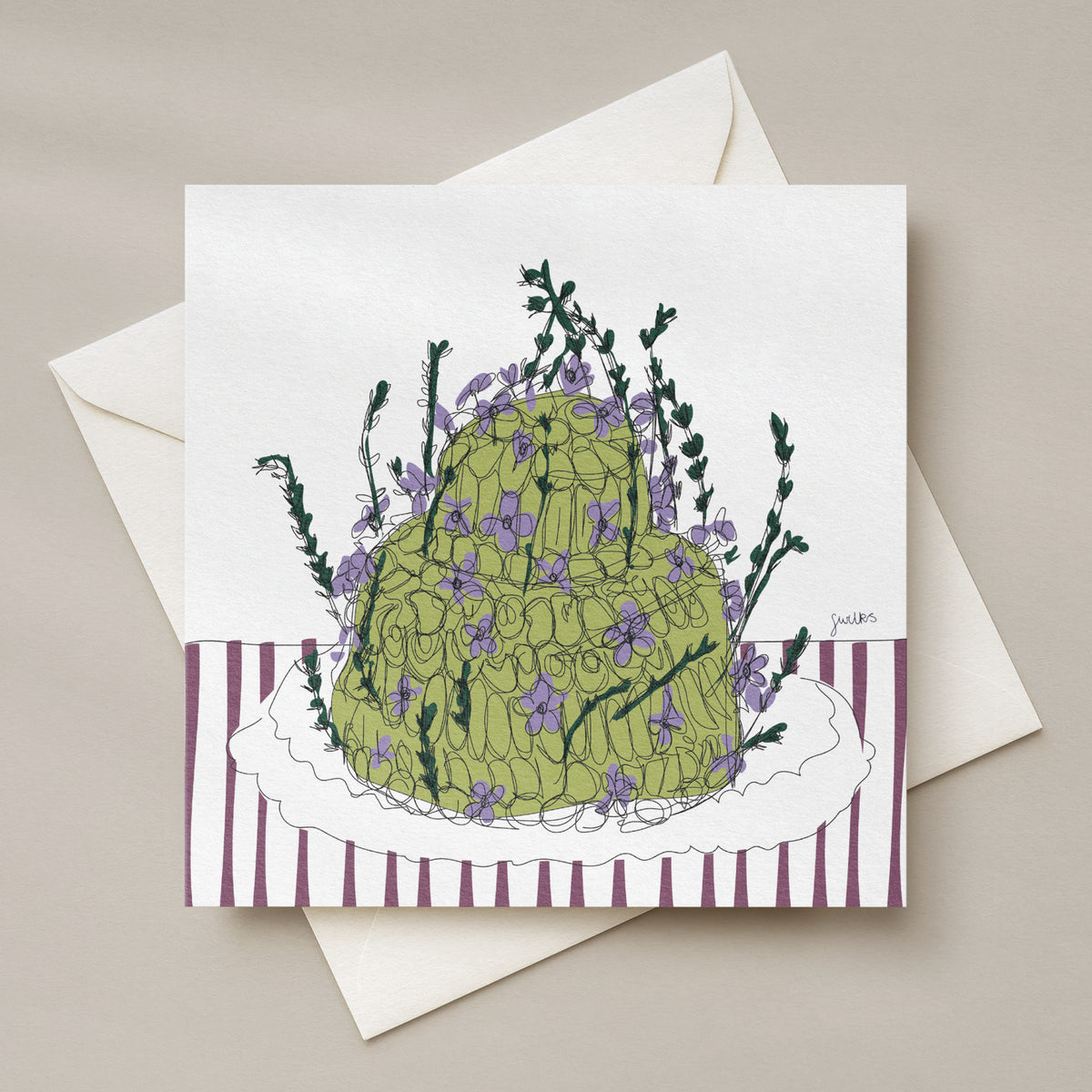 Green Cake Greetings Card