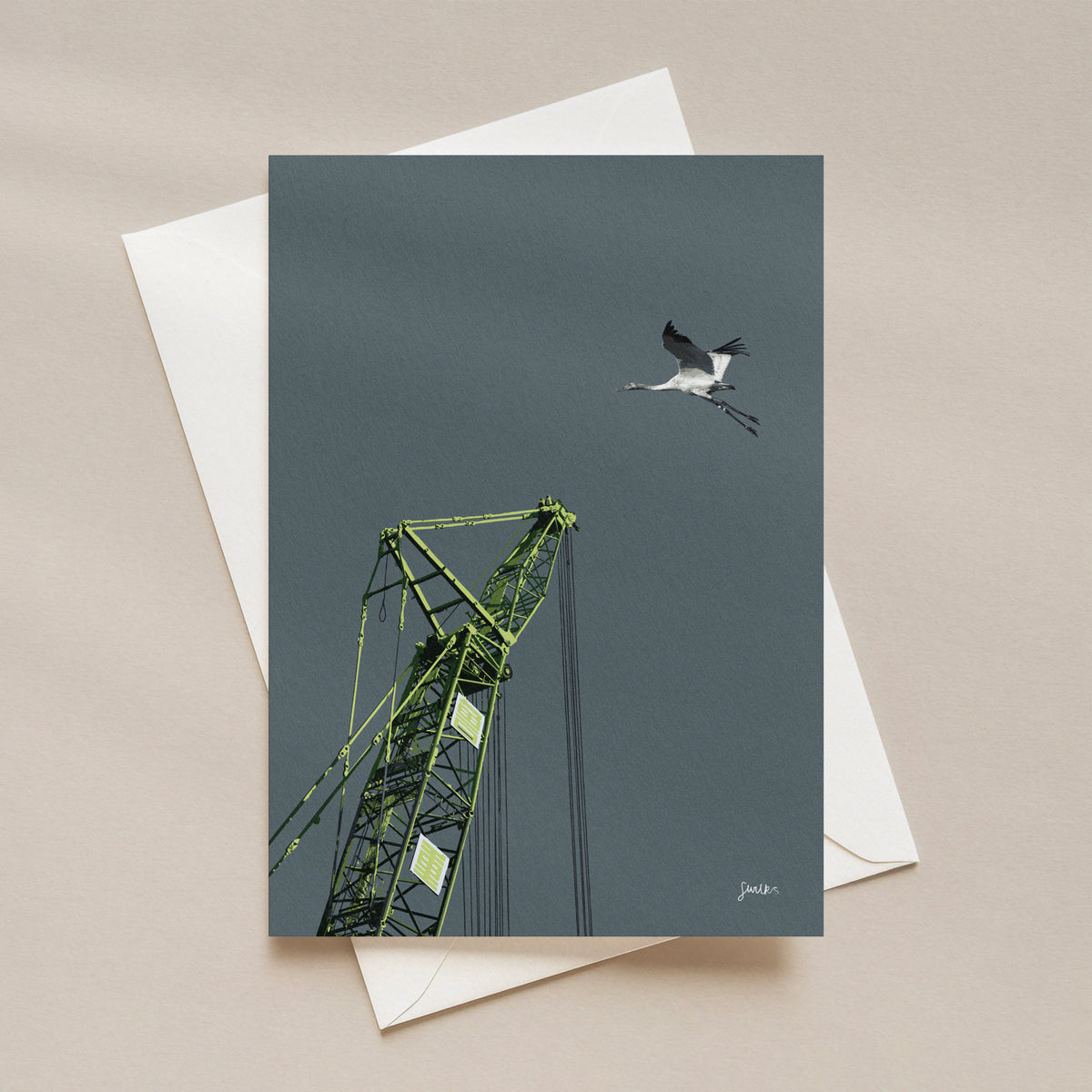 Green Crane and Crane Postcard