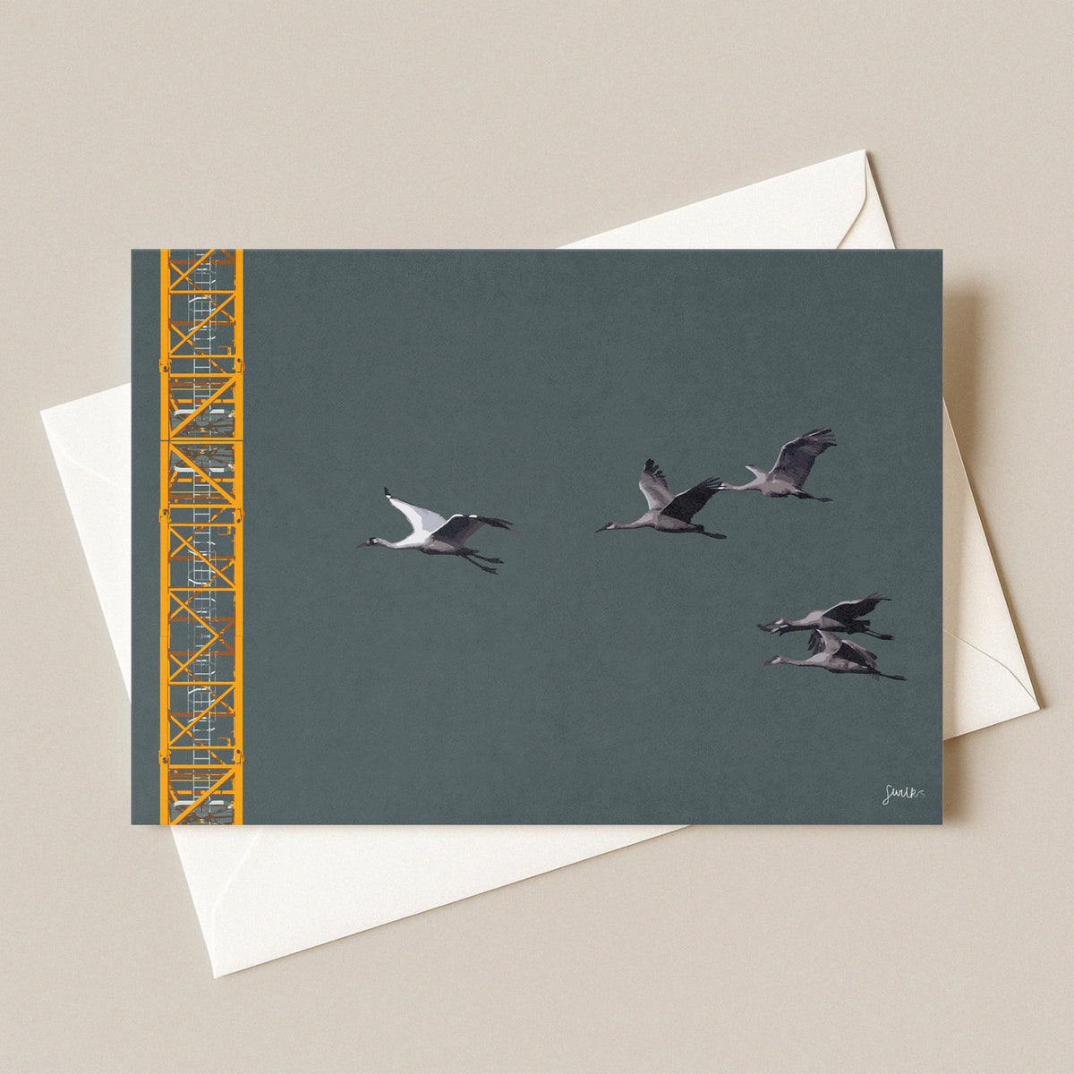 Yellow Crane and Crane Postcard